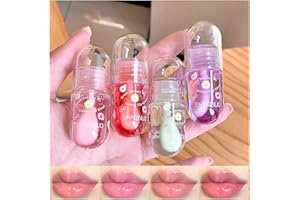 DENESTUP 4 pcs Lip Gloss Oil Set, Huile Pour Les Lèvres Set De Lip Gloss Gelée De Lèvres Hydratante Pour Les Enfants Et Les Adolescents, Cadeau D'anniversaire Non Toxique