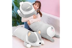 SNOWOLF Shiba Inu Plüschkissen, Plüschtier, Hund, süßer Corgi Akita, weiches Plüschtier, Komfortkissen, Geschenke für Mädchen und Jungen (Grau, 80 cm)
