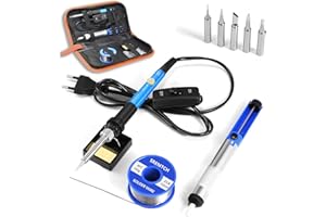 【 UPGRADE】Saldatore a Stagno SREMTCH Saldatura Kit con Temperatura Regolabile 200°C- 450°C, Saldatore Professionale con interruttore ON/OFF 5 Pezzi Punte 15in1 set