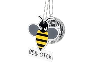 BEE BREEZILY CH Trade Fashion Bumblebee Auto Anhänger Dekor Ornament Hängende Geschenk Rückspiegel Zubehör Auto Innenraum Baumeln (Bumblebee + Spiegelkugel), Gelb, 8,6 x 8,1 x 0,4 cm