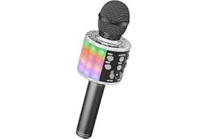 ANKUKA Magic Sing LED Karaoke Mikrofon Kinder, Drahtloses Bluetooth Spielzeug ab 3-12 Jahre Geschenk Mädchen KTV Lautsprecher mit Stimmenverzerrer, Heim KTV Karaoke Maschine für Android, iOS, PC(Schwarz)