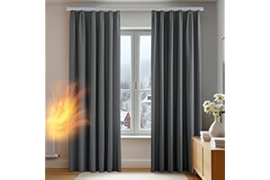 ‎DECONOVO Deconovo Vorhänge mit Kräuselband Gardinen Kälterschutz Vorhang Verdunkelung Lärmschutz für Schiene Wohnzimmer Schlafzimmer, 175x140 cm(HöhexBreite), Dunkelgrau, 2er Set