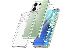 FLLAO Coque Antichoc Compatible avec Xiaomi Redmi Note 13 4G et 2 Pièces Protection Écran en Verre Trempé, Étui de Silicone Mince Souple TPU Bumper Coins Renforcés Housse, Transparent
