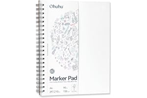 Ohuhu Carnet de Dessin A4 - Recto-Verso Sans Saignement - 60 Feuilles/120 Pages - Papier Lisse 150 g/m² - Reliure à Spirale, Sketchbook pour Marqueurs Alcool, Idéal pour Dessin, Écriture, Artistes