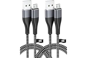 HUNYYN Cavo di ricarica per controller PS4, confezione da 2 pezzi, extra lungo 3 m, micro USB, con 2,4 A e 480 Mbps, compatibile con PS4, PS4 Slim, PS4 Pro, Xbox One, (vecchio) telefoni Android – Robusto e