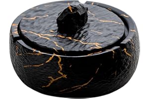 PURETÉAVHOM Posacenere in ceramica per esterni, con coperchio, posacenere per sigari, per fumatori, desktop, posacenere per interni (oro nero)