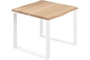LAMO Manufaktur LBB-01-A-002-9016M Dining Table, Kitchen Table, Desk, Coffee Table Made of Solid Wood, with Wane Edge, 60 x 60 x 76 cm (W x W x H), Modern, Natural/White