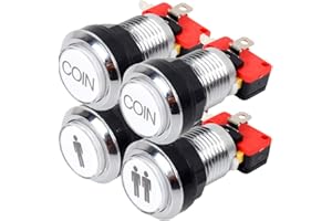 EG STARTS Arcade Boutons Chrome Argent Plaqué 5V / 12V LED Bouton-Poussoir Lumineux 1P / 2P Joueur Boutons de Départ / 2x Boutons de Coin MAME/JAMMA/Jeux de Combat/Arcade Jeux Vidéo Kit Pièces