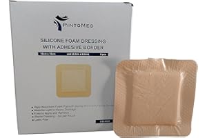 PintoMed - Apósito Estéril Adhesivo de Espuma de Silicona con Borde 10cm x 10cm (almohadilla 6,5cm x 6,5cm) caja de 5 apósitos. Absorbente. Para el tratamiento de heridas crónicas y agudas.