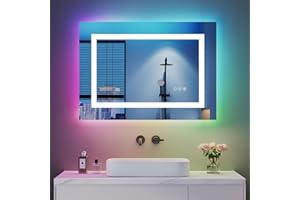 Dripex Miroir LED Salle de Bain Anti-Buée, Miroir Salle de Bain de Vanité RGB Multi-Colore pour la Maison, Hôtel, Fonction Mémoire, lnterrupteur Tactile - 50 x 70cm (RGB + Dimmable + 3 Couleurs)