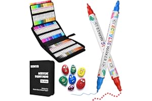 KEMYR 72 Farben Acrylfarbstifte, Doppelspitze, Acrylfarbmarker für Papier, Holz, Leinwand, Stein, Felsmalerei, Glas, Stoff, DIY, Keramik, Kunstbedarf für Kinder und Erwachsene, Zeichnen (Punkt + Fein)