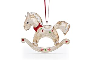 Swarovski Rocking Horse Hanging Ornament, Gold Tone, White, Red and Green Crystals Hanging Decoration, from the Holiday Cheers Collection