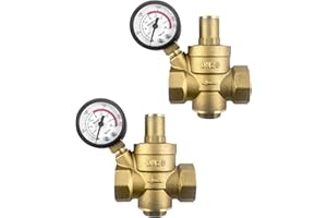 QWORK® 2 pièces DN20 reducteur de pression d'eau en laiton avec manomètre de soupape de réduction de pression réglable