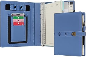 WASON Diario A5 in pelle PU con raccoglitore a righe con penna carta ricaricabile portfolio con portablocco rimovibile blocco note per agenda scolastica di viaggi d'affari (Azzurro)