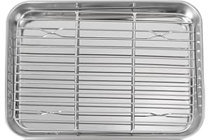 DOITOOL Plaque De Cuisson Avec Grille, 1 Plaques De Cuisson Antiadhésives Rectangulaires Plat Inox Avec Grille En Acier Inoxydable Et Grille De Refroidissement Amovible Plat Grille(23 X 17 X 2,5 cm)