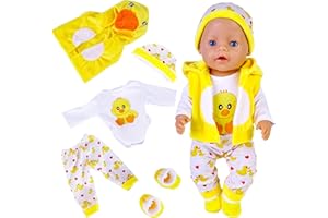 Xerteam Ropa de Muñeca para 18 Pulgadas, con Gorro, Calcetines, Pantalón Manga Larga y Chaleco, Pequeño Pato Muñecas Ropa para Niños y Niñas,para 35-45 cm Recién Nacido Muñecas Niñas Cumpleaños