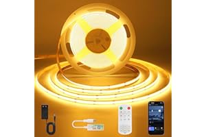 ACELUMO Tira LED COB de 5 m, regulable y con temporizador, 8 mm, blanco cálido para dormitorio, pared, cocina y salón, 2700 K