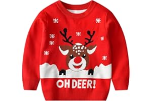 BRONG Weihnachtspullover Kinder Strickpullover Winter-Sweatshirt Langarm Pullover für Jungen Kleinkind Mädchen Hirsch Baumwolle Top