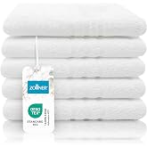 ZOLLNER Set of 5 Bath Towels 100 x 150 cm &ndash; Fluffy Cotton Bath Towels &ndash; Modern Striped Border &ndash; Washable up to 95 &deg;C &ndash; White