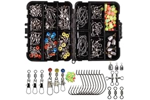 JSHANMEI 160pcs/box Fishing Accessories Kit, Including Jig Worm Hooks, Iron-Weights, Rolling Barrel Fishing Swivels Snaps, Sinker Slides, Fishing Line Beads, Fishing Gear Set with Tackle Box