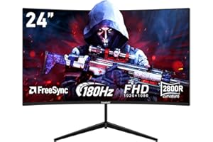Gawfolk 24 Inch Curved PC Gaming Monitors 180hz, FHD 1080p 1ms without Bezel, freesync, 100% sRGB，178 ° Angle View HDMI DisplayPort, Compatible with Mural VESA75*75MM - Black