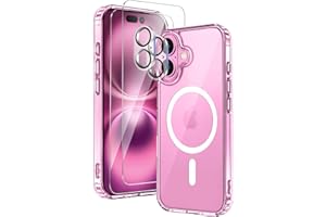 COPIKE Funda Magnética para iPhone 16 con 2 Cristal Templado y 2 Protector Cámara, Compatible con MagSafe, Carcasa Antigolpes Anti-Amarillo Tapa Trasera Resistente Arañazos, Transparent