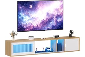 YITAHOME 148 cm Mueble TV Suspendido, Moderna Mueble de TV Flotante con Luz LED para televisores de hasta 65 Pulgadas con 22 Modos Luces Centro de Consola de Medios Entretenimiento con Puerta