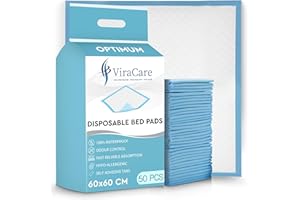VIRACARE 50 x Incontinence Bed Pads | 60 x 60 cm | Incontinence Bed Sheets | Disposable Mattress Protector | Self Adhesive Tabs | Absorbent Pads | (1 Packs of 50)