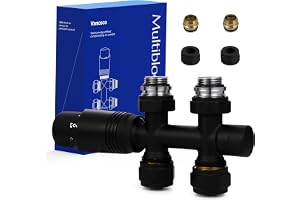 VANCOCO Multiblock med termostat för radiator 50 mm, navavstånd, kranblock, ventilbeslag set i genomgångsform med Eurokonus för Ø 16 × 2 mm plast- och Ø 15 mm kopparrör