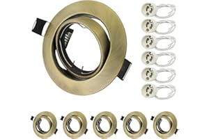 Allesgute 6X Recessed GU10 Light Fittings for Ceiling Round Antique Brass Metal Frame for Spot Lights 360° Tilt Swivel Downlights with GU10 Holder, Outer Diameter: 90mm, Cutout Ø68-85mm, No Bulbs