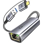 WARRKY Adaptateur USB Ethernet, 1Gbps Adaptateur Ethernet USB, 2-en-1 Adaptateur USB 3.0 et USB-C vers RJ45 Réseau LAN, Compa