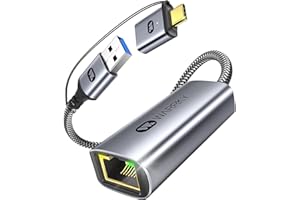 Adaptateur USB Ethernet, 1Gbps, WARRKY 2-en-1 Adaptateur USB 3.0 et USB-C vers RJ45 Réseau LAN, Compatible avec MacBook Pro, iPad Pro, iPhone 15, Surface, XPS, Windows, Linux