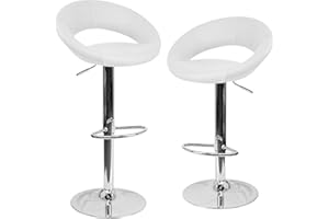 EGLEMTEK Histar - Sgabelli da Bar Cucina Sedia in Ecopelle con Schienale, Sgabello Girevole Ed Altezza Regolabile con Poggiapiedi per Casa, Design Elegante Moderno, 2 Pz (Colore Bianco)