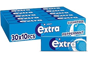 EXTRA Peppermint Sugar Free Chewing Gum - Long-Lasting, Fresh Flavour - With Xylitol to Support Healthy Teeth and Gums, 30 Packs of 10 (300 Pieces)
