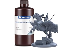 ANYCUBIC Wasser Abwaschbar Resin 2.0, żywica 3D Drucker zmywalna wodą, Przeciw żółknięciu, żywica UV 405nm Standardowy fotopolimer Harz Geringer Geruch für alle LCD 3D Drucker, szary 1000g