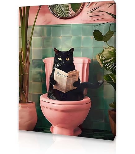 KUSTOM ART Tableau Série Animaux Meuble Toilette Chat Noir