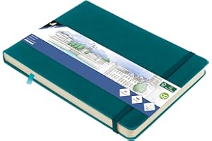 Szkicownik Kangaro A5 landscape Dark Turquoise PU twarda okładka, 80 arkuszy, 140 gramów, kremowy papier z taśmą gumową i taśmą