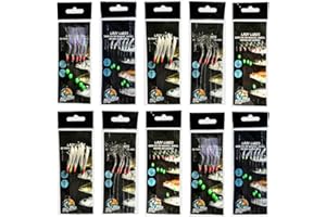 LAZY LURES 10 (2 x 5 Styles) Ready to Use Pre Tied Boat Sea and Shore Fishing Feathers Rig for Mackerel, Pollock, Cod and Bass