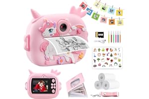 WOKDSBL Kinderkamera Sofortbildkamera, 2,4 Zoll Dual Kamera für Mädchen und Jungen, 1080P Kinder Digitalkamera, Spielzeug mit 32 GB Karte, Fotopapier, 7,6 cm Kartenbroschüre und Farbiger Karton für 3–12