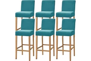 Dimatic Samt Plüsch Stuhl Abdeckung Theke Pub Bar Hocker Stuhl Slipcover für Esszimmer Cafe Barhocker Slipcover Möbelschutz Anti-Rutsch-Bezug mit elastischem Boden, 6er Set, Türkis