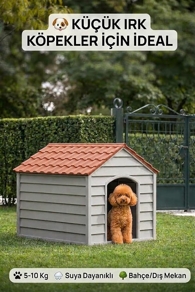 Flex Küçük Boy Plastik Köpek Kulübesi – Suya Dayanıklı Dış Mekan Köpek Evi 62x76x34 cm