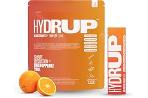 Hydrup - Électrolytes Sans Sucre en Poudre 1733 mg - Hydratation et Énergie Instantanées avec Vitamines B et C - Saveur Orange - Paquet avec 16 Sachets de 14 Grammes - Sans Gluten et sans Lactose