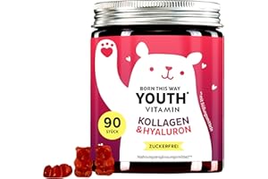 ‎BEARS WITH BENEFITS Born This Way Gummies Youth Vitamins – Beauty-Support – 2.500 mg Kollagenpeptide, Hyaluronsäure, Vitamin C, Vitamin E, CoQ10 – 90 Stück, Zuckerfrei, Bears with Benefits