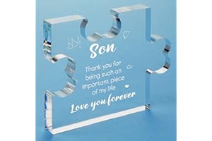 Funnli Son Gifts, Engraved Acrylic Block Puzzle Gifts for Boys from Mum, 3.35 x 2.76 Inch Table Decoration Gifts for Son, Christmas, Anniversary, Graduation, Birthday Gifts for Son from Mum/Dad