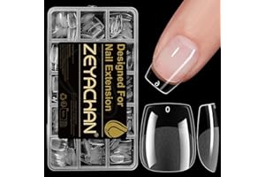 ZEYACHAN 540 Pezzi Tip Unghie Ballerina Corte, 15 Misure Unghie Finte Trasparenti, Semi Smerigliato, Nail Tips Corte, Soft Gel Nail Tips, Tip per Unghie Finte Per La Nail Art