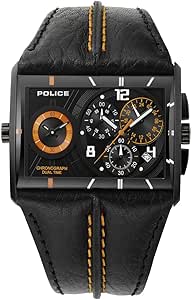 Police Gents Twingear Chronograph Black and Orange Dial with Black Strap Watch