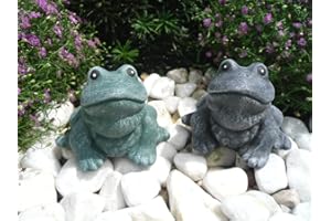 STEINFIGUREN SPICKER Steinfigur Frosch 2er Set 129/1, 129/4, Gartenfigur Steinguss Tierfigur Basaltgrau, Grün Patina
