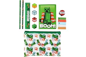 Primark Limited Minecraft Schulmäppchen, Notizbuch, Lineal, Gummi, Spitzer, Stifte und Aufkleber, bunt, Kunststoffetui