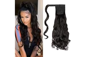 Cybelleza 50cm Coleta Postiza Pelo Natural Extensiones de Cabello Natural Clip Pelo Sintetico Rizado Ondulado Cola de Caballo Coleta Postiza Larga Ponytail (Marron oscuro)