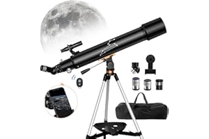 QNIUCO Télescope Astronomique pour Adulte, Enfants Et débutants, 800/80 mm HD Portable Télescopes avec Trépied réglable, Portable Sac, Adaptateur téléphonique, Télécommande